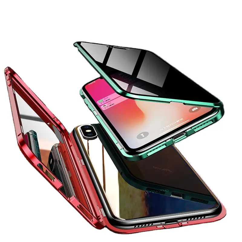 Casing Ponsel Logam Tempered Glass Magnetik, Casing Pelindung Ponsel Anti Peep 360 untuk Iphone 12 Pro Max
