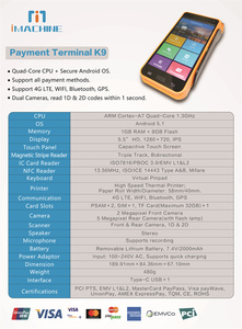 K9 4G Android портативный POS-терминал МОБИЛЬНЫЙ WiFi & NFC устройство для ресторанов и розничной торговли Bluetooth и USB подключения - Product Image 6