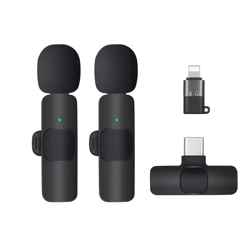 2023 Mới 1 Kéo 2 Microphone Lavalier 2.4Ghz 2 Trong 1 Xách Tay Mini Microphone Ghi Âm Không Dây Microphone Cho Iphone