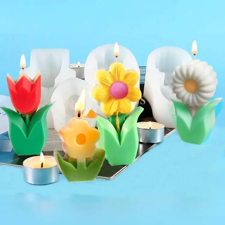 Candela profumata stampo in silicone fai da te coreano semplice fiore di tulipano candela stampo tridimensionale fiore stampo in silicone