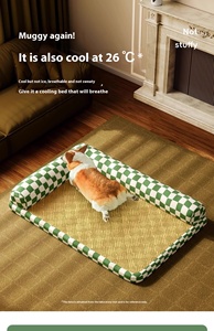 小さな夏の環境に優しい猫/犬用ベッド取り外し可能洗えるL字型枕多層複合ソリッドパターンキャンバスネスト犬 - Product Image 5