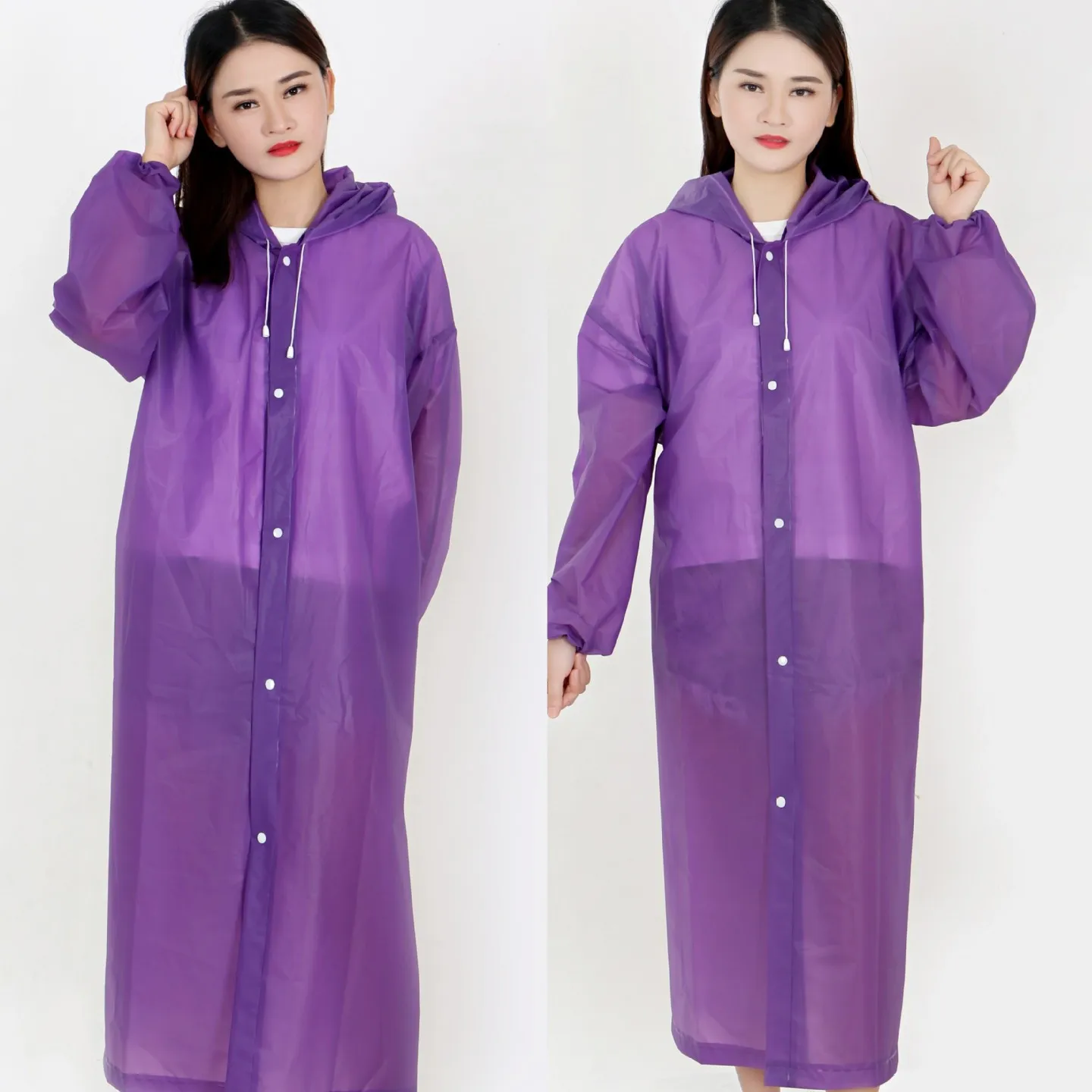 Poncho écologique, manteau de pluie coloré, réutilisable, avec capuche et manches, en plastique léger, violet, EVA,