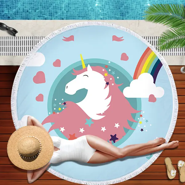 Toalla de playa de estilo de unicornio con paquete de bolsillo, conjunto portátil de natación, baño, deporte, Yoga, manta