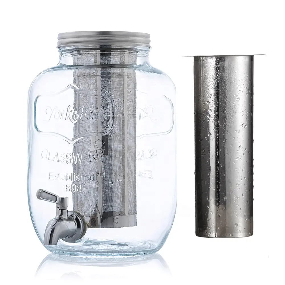 Jarra de vidrio con filtro de malla de acero inoxidable, jarra de bebida fría con filtro y grifo, alta calidad, 3.8L