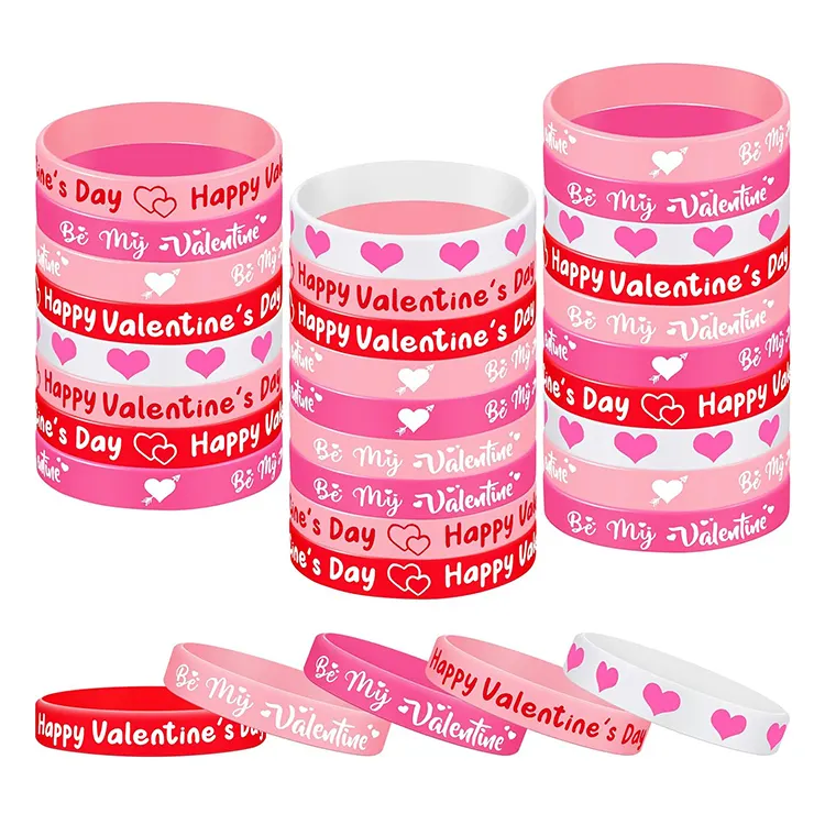 wholesale custom love silicone bracelet Valentines Day pink rubber alphabet letter print wristband for couples