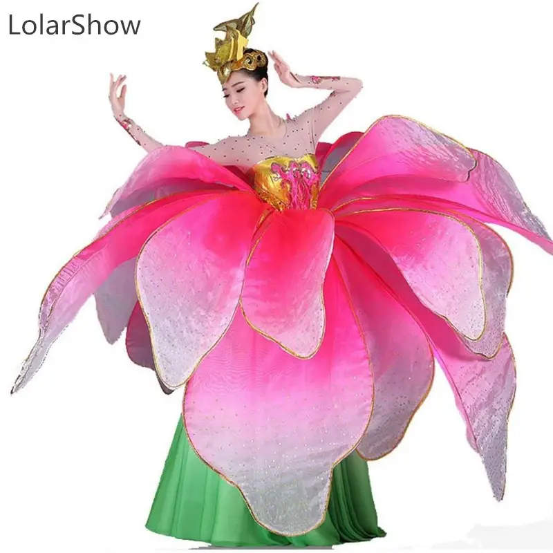 Flamenco Flower Cosplay Costume Long Sleeve Opening Dance dance Dress Modern Dance Adult Stage Performance Costume