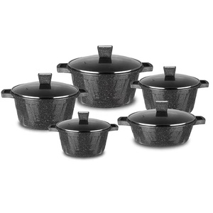 10ชิ้นเครื่องครัว nonstick หม้อหินอ่อนหินและกระทะชุดเครื่องครัวอลูมิเนียม nonstick ด้ามกระทะที่ถอดออกได้ - Product Image 1