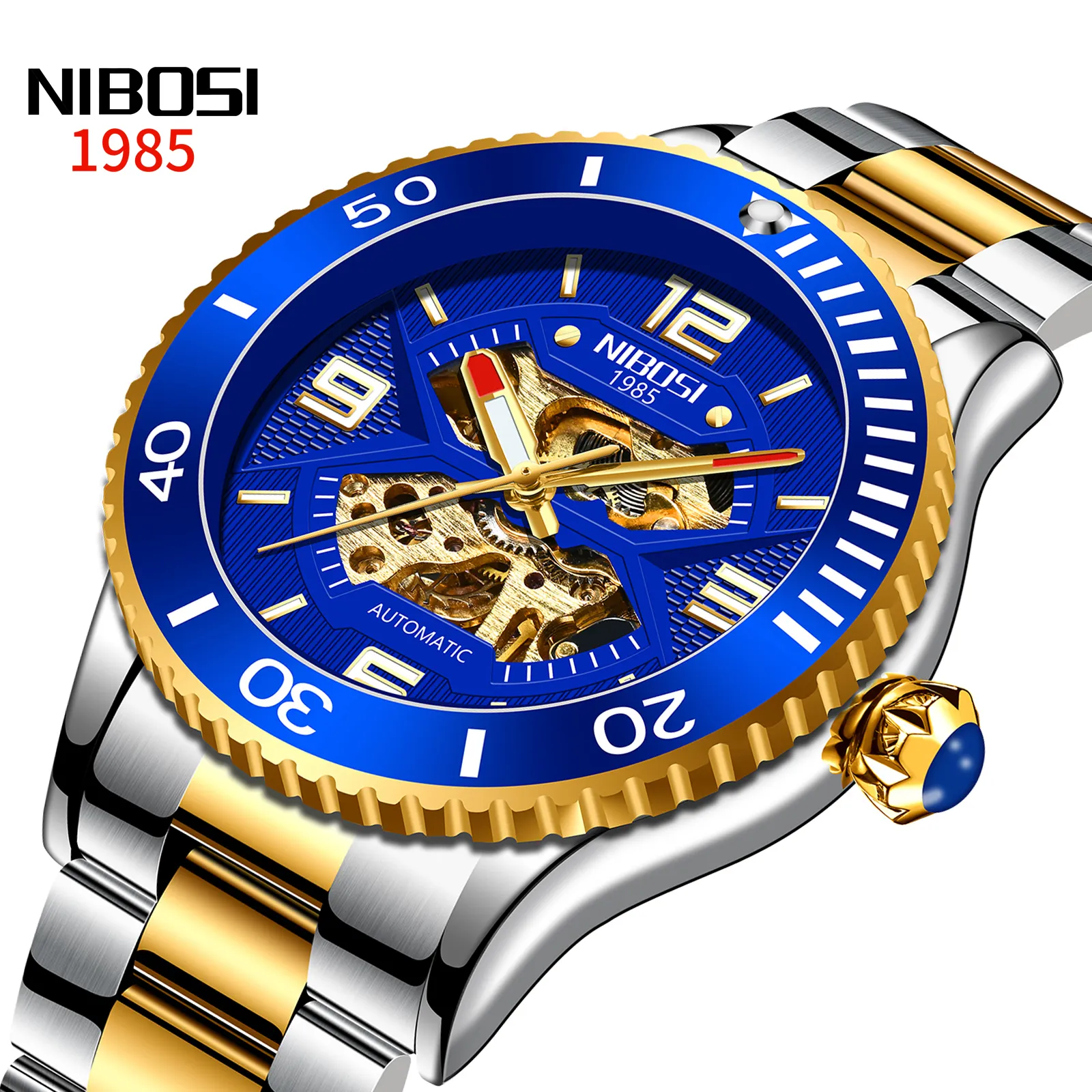 NIBOSI 2399 Montres à main mécaniques Tourbillon évidées pour hommes automatiques