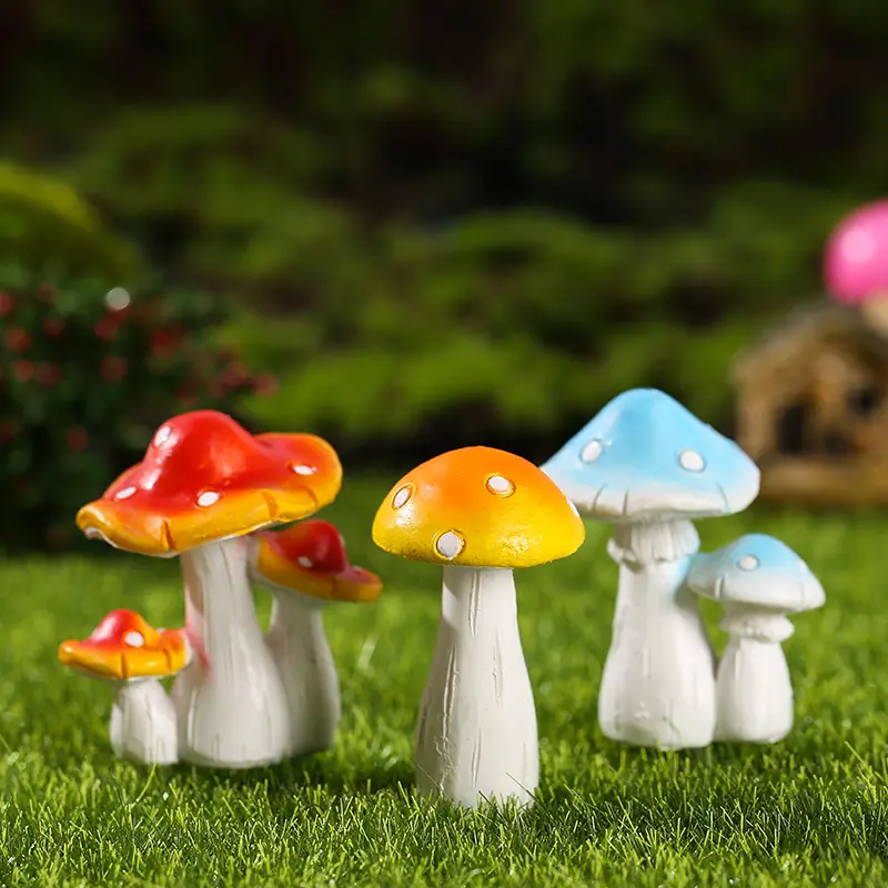 Decoração de resina colorfu, mini cogumelo estatueta para decoração caseira e jardim