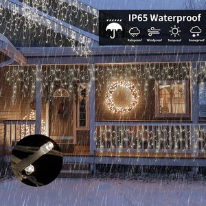 720L 37ft Christmas Icicle <strong>String</strong> <strong>Lights</strong> Plug in with <strong>Remote</strong> <strong>Timer</strong> 8 Modes Decorations Roof Patio House Stairs Party Cold White - Product Image 4