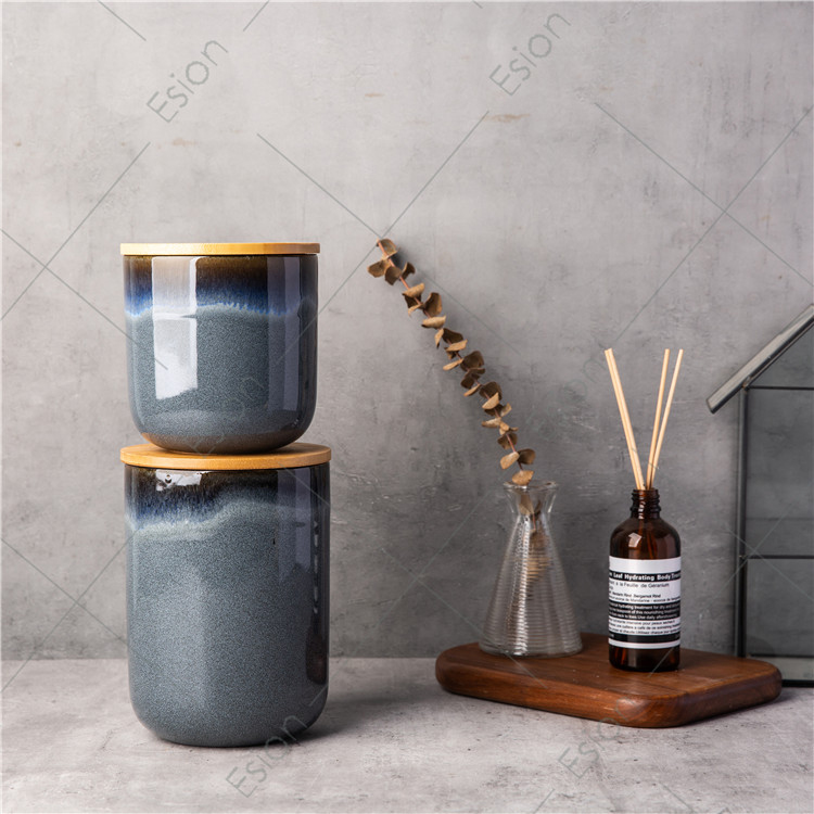 factory wholesale reactive glaze stoneware jar nordic kitchen ceramic Storage jar Food Container with bamboo lid