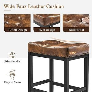 Hiện đại màu đen không thấm nước khung kim loại thanh phân với Faux Da yên backless truy cập chiều cao cho nhà bếp đảo <span class=keywords><strong>24</strong></span>-<span class=keywords><strong>inch</strong></span> - Product Image 5