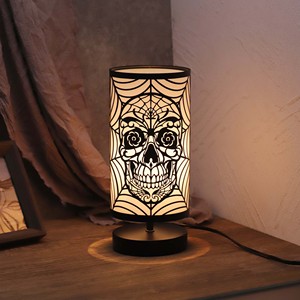 <strong>Skull</strong> Face Shadow Black Goth <strong>Skulls</strong> <strong>Lamps</strong> with 3-Dimmer Touch Switch Gothic Home Decor Plug in Light with Round Skeleton Design - Product Image 2