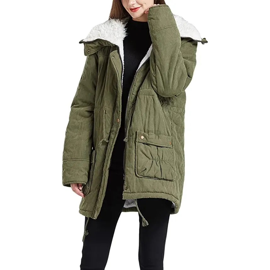 Cappotto lungo invernale per donna cappotto foderato in lana di agnello finto caldo di media lunghezza parka allentato solido capispalla autunnale verde