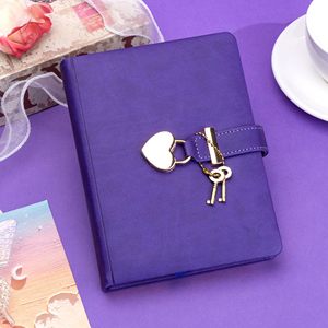 Vàng Cạnh Tím Da Máy Tính Xách Tay Với Pin Khóa Hình Trái Tim Khóa Tạp Chí Với 2 Phím 160 Đồng Bằng Trang Nhật Ký Cá Nhân Với Khóa - Product Image 3