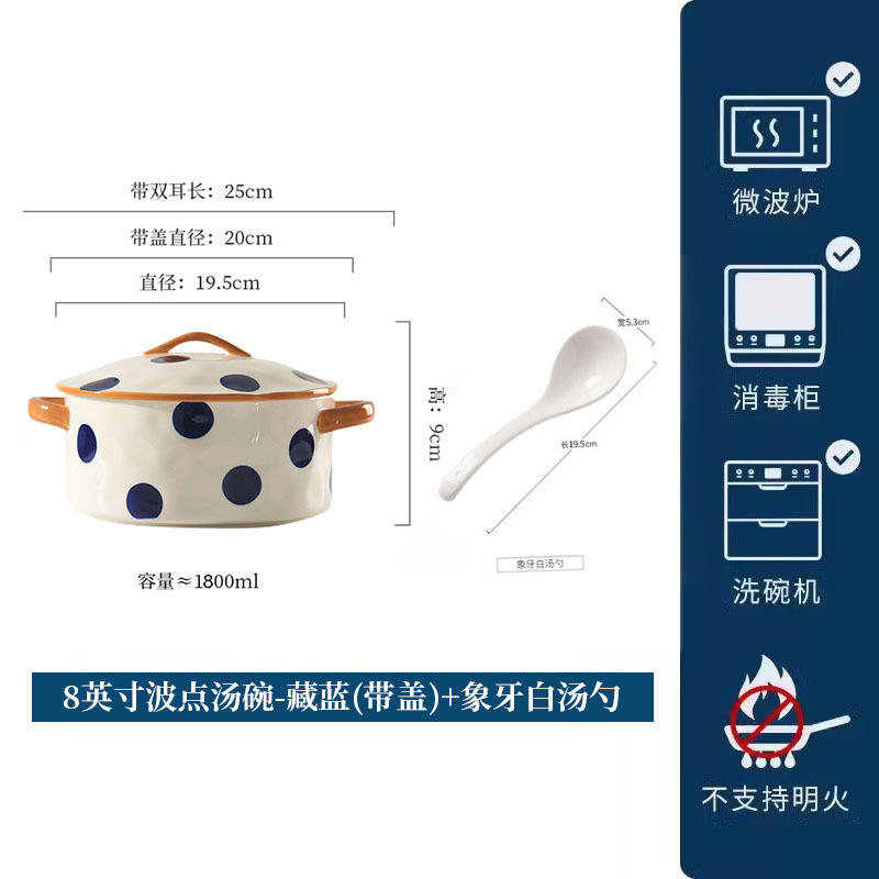 Hull 8 poll dot blue bowl with lid spoon