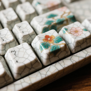 Antique cerâmica <span class=keywords><strong>Keycaps</strong></span>-Esmalte Crackled com multicoloridos motivos florais (customizável OEM/ODM para teclados mecânicos)