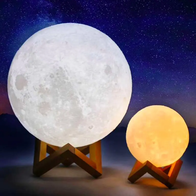 7.9" Large 3D Moon Lamp,Mayround Full Moon Lamp Light,3D Printing Dimmable Modern Floor Lamp Touch Control USB Charging