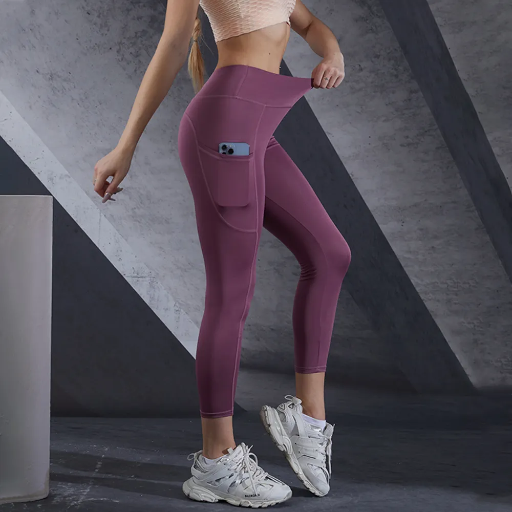 Produttore Logo personalizzato solido Yoga Leggings tasche donna allenamento ginnastica pantaloni morbidi e traspiranti per il Fitness collant fabbrica all'ingrosso