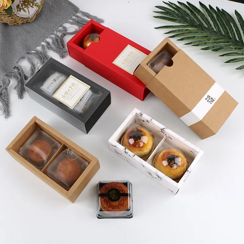 Großhandel Keks Geschenk Essen Macaron Moon Kuchen Keks Schublade Packbox mit matti erten Fenster Gebäck Eigelb knusprigen Papier Box Set