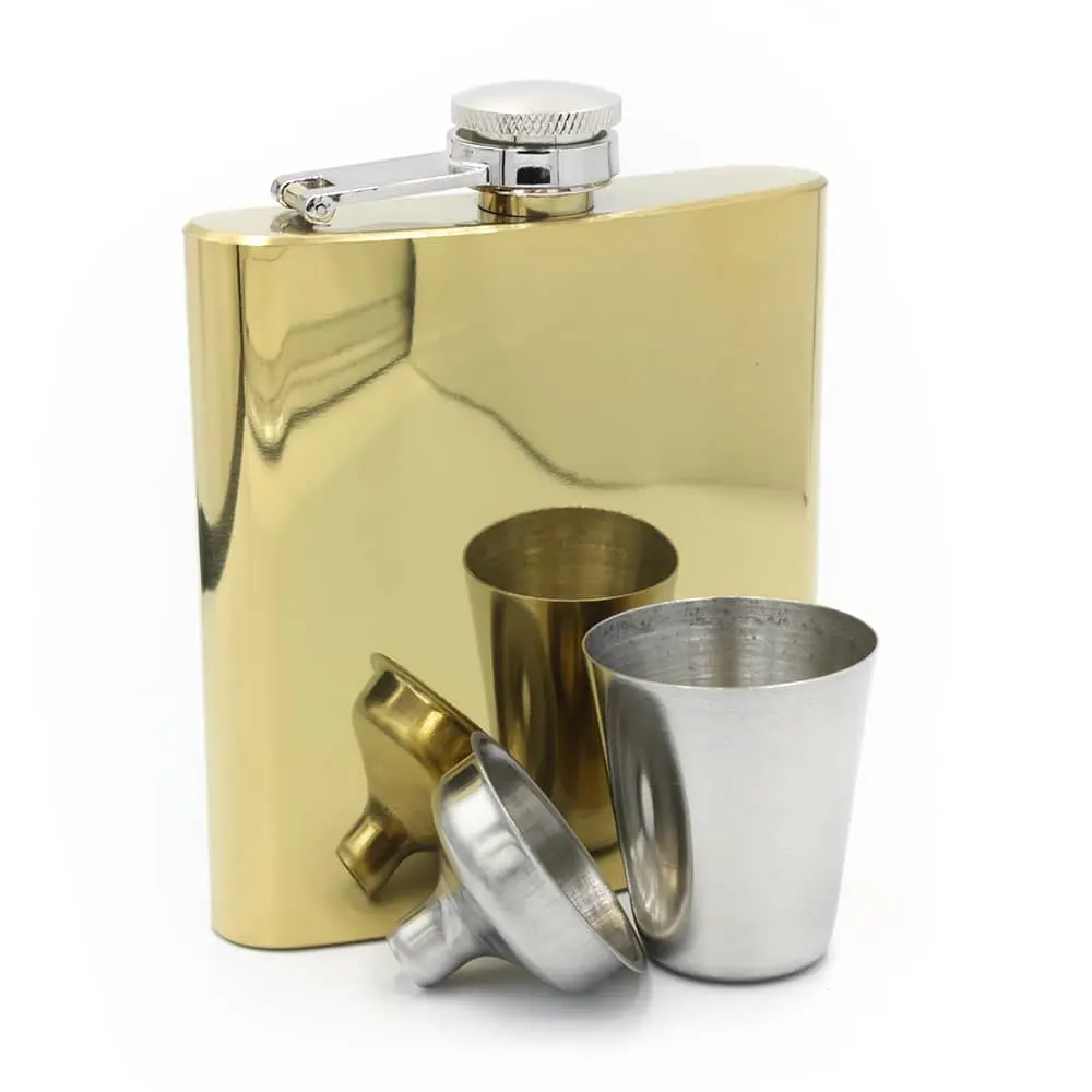 Black coper gold custom print logo hip flask wholesale ouro inoxidável liguor hip flask with Leather cover