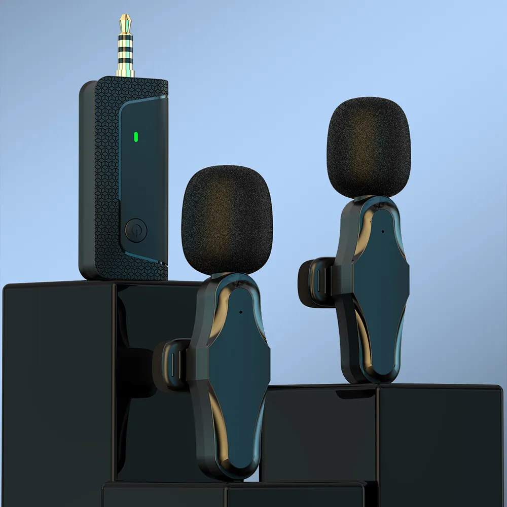 2024 nuovo 2 in 1 Mini microfono portatile 1 trascinamento 2 microfono Lavalier 2.4GHz microfono di registrazione senza fili per telefono