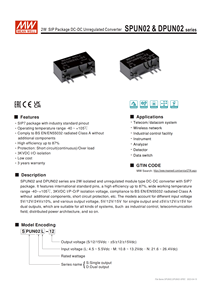 MEAN WELL SPUN02M-15 <strong>DC</strong>-<strong>DC</strong> Converter, 15V 0-134mA <strong>Output</strong>, 10.8-13.2V <strong>Input</strong>, High Isolation, Ideal for Telecom and Industrial - Product Image 3