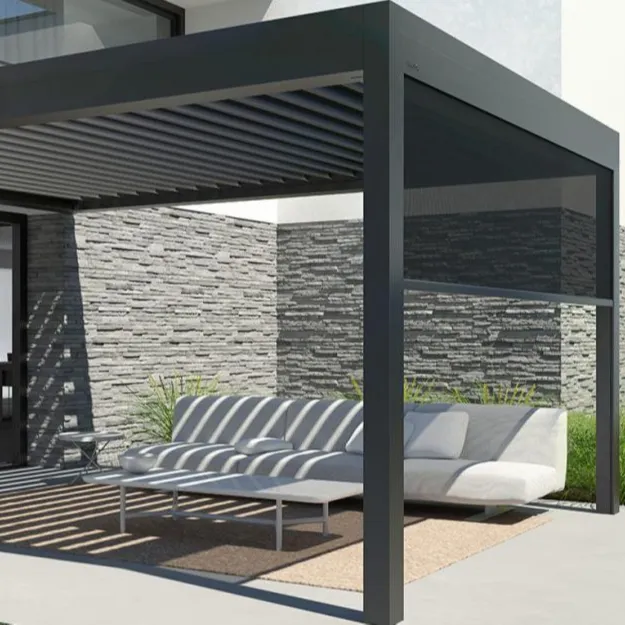 Gazebo motorizado de lujo para jardín al aire libre, techo bioclimático, pérgola de aluminio