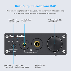 Fosi Audio Q5 USB DAC Converter ESS9018K2M Decodificador digital a analógico Mini adaptador de audio estéreo Amplificador de auriculares Preamplificador - Product Image 2