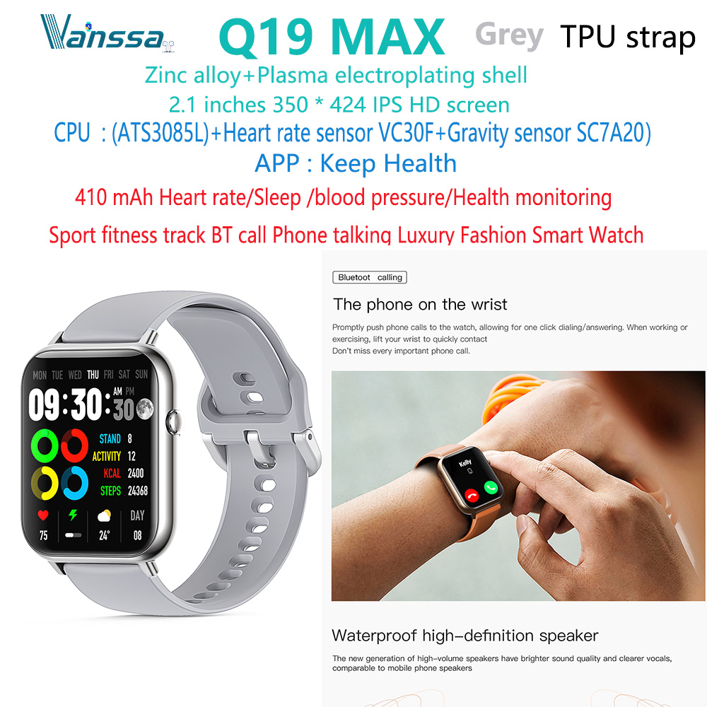 Gris Q19-MAX-hablando-deportes-aptitud-mujer-hombres-reloj-inteligente