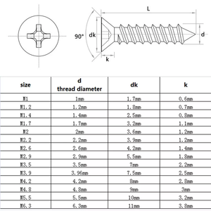 M1 M1.4 M1.7 M2 M3 M4 M5 M6 M8 A2 304 paslanmaz çelik DIN7050 Phillips düz havşa başkanı kendinden dokunarak vida çapraz ahşap vida - Product Image 3