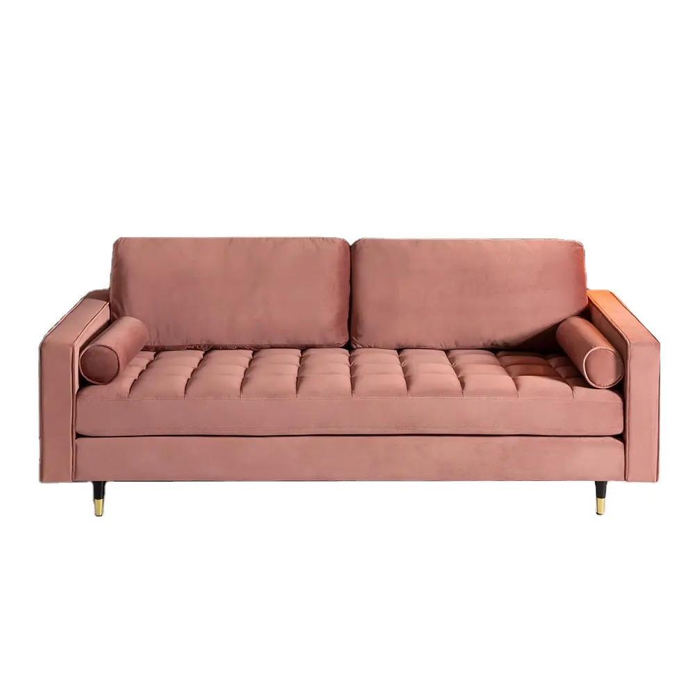 Moderno divano a 3 posti in velluto di colore rosa sedile imbottito divano letto in tessuto divano letto letto