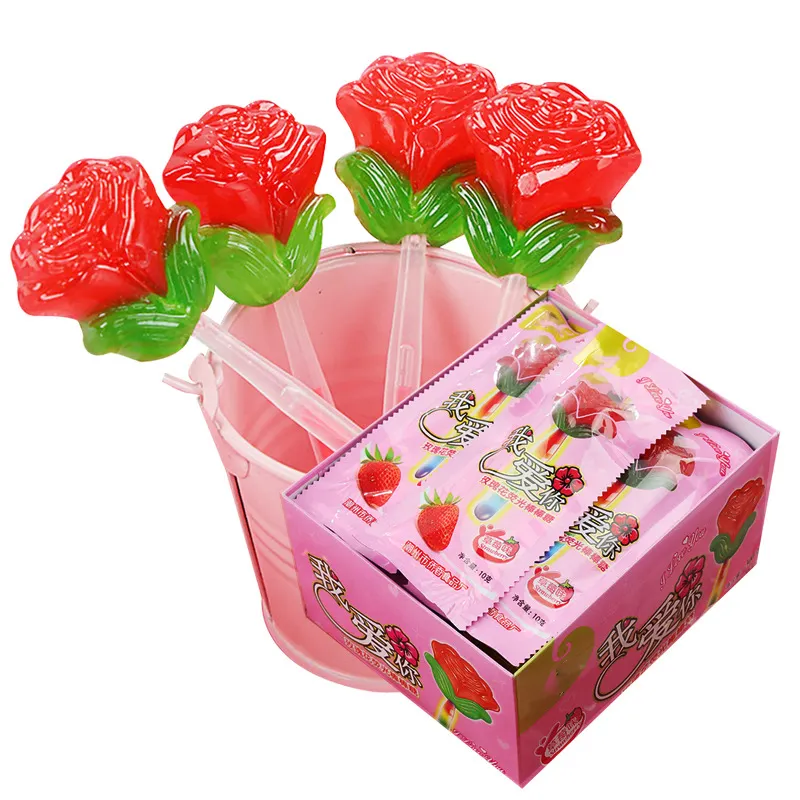 Piruletas de rosas brillantes en caja regalos creativos del Día de San Valentín dulces bocadillos de Navidad piruletas de palo brillante