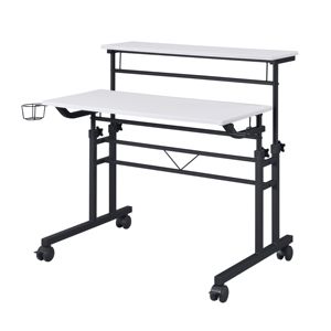 DB Techni Mobili White <strong>Rolling</strong> Writing Desk Height Adjustable Desktop and Moveable Shelf Fixed Feature <strong>Computer</strong> Laptop <strong>Table</strong> - Product Image 5