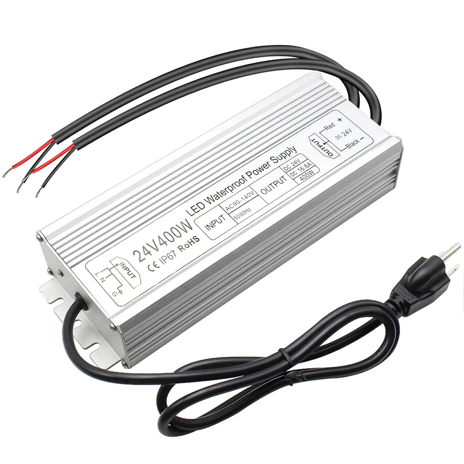 Fonte de alimentação LED eSann 24V 400W, IP67 impermeável impermeável driver ao ar livre, AC 90-140V para DC 24V baixa tensão