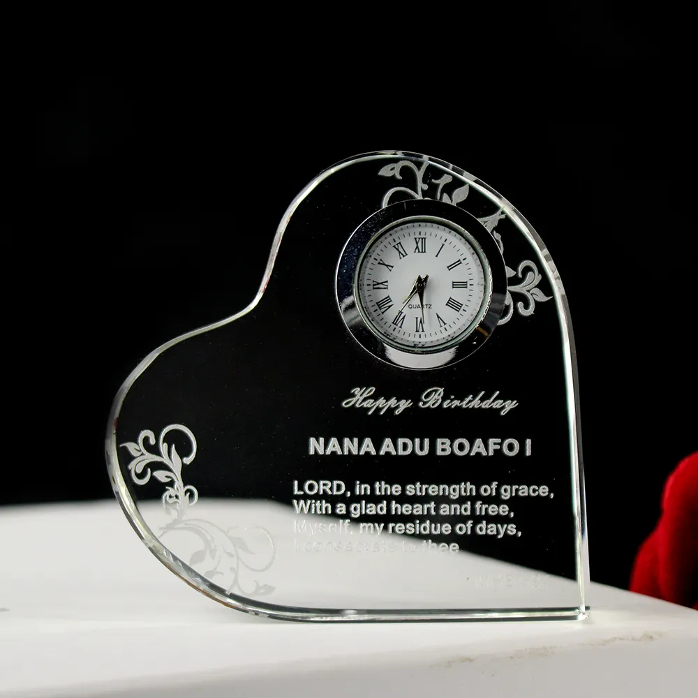 Reloj creativo de cristal con forma de corazón, para boda, escritorio, regalo