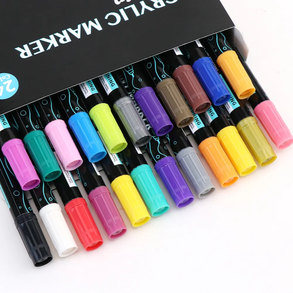 Doppia testa 24 colori scrivono pennarelli per pennarelli acrilici permanenti senza intoppi