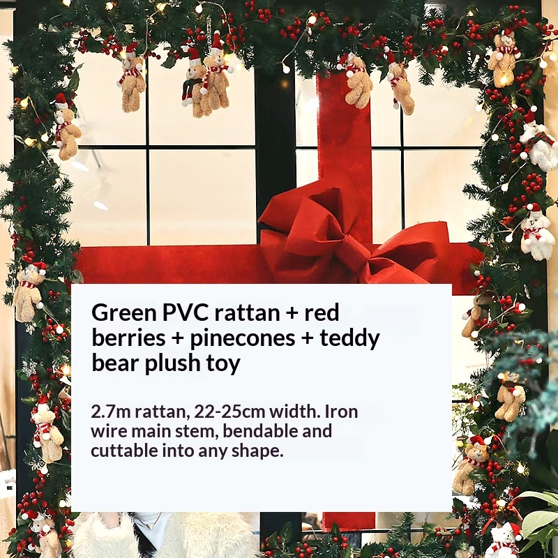 Rotin vert de 2,7 mètres + décoration de fruits rouges ours