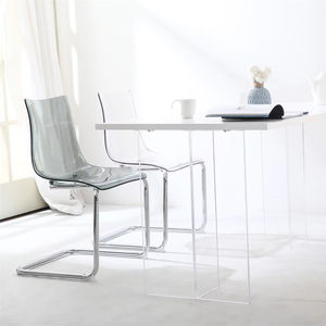 Grosir furnitur rumah Modern klasik Nordik sandaran bingkai logam krom transparan akrilik bening kursi makan - Product Image 2