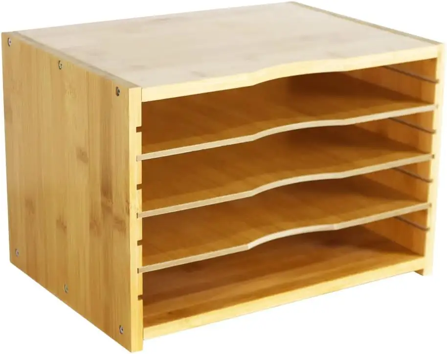 Organizzatore di file di bambù con 3 ripiani regolabili, scaffale di stoccaggio della scrivania (naturale),13.6 "L x 9.8" W x 9.3 "H