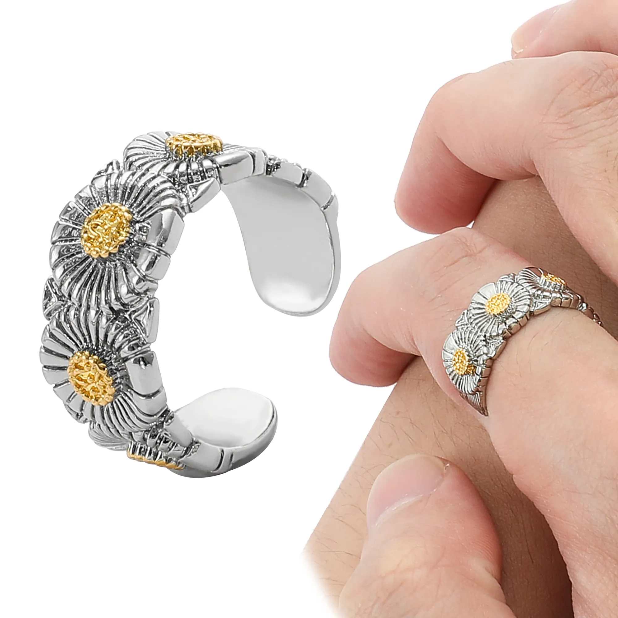 Simples Little Daisy Ring Temperamento Masculino Vento Girassol Casal Anel Anillos Delicado Jóias Presente Para As Mulheres