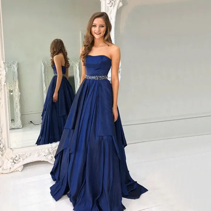 Famoso Designer Especial Azul Marinho Mulheres Elegantes Vestidos de Noite Longos