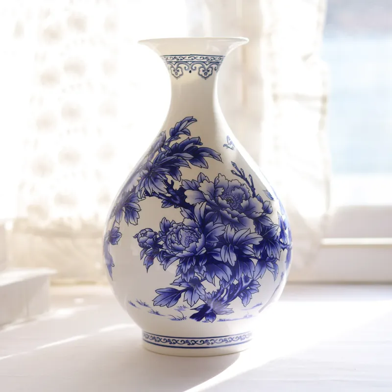 Jingdezhen api suhu tinggi Enamel tipis antik Cina kecil dan vas keramik putih dengan burung mekar Pa