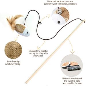 Großhandel <span class=keywords><strong>Cat</strong></span> Teaser Zauberstab Katzen spielzeug Natural Feather Cute <span class=keywords><strong>Cat</strong></span> Interaktives Spielzeug mit hochela tischem Seil Holz Teaser Stick - Product Image 2