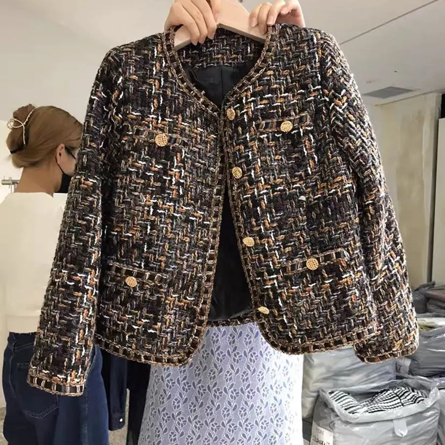 Elegant Casual Fashion 2023 Autumn/Winter New Short Top Thick Thread Woven Tweed Small Fragrant Coat