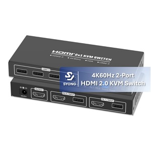 SYONG 4K60Hz HDMI 2,0 Conmutador KVM 1 Monitores 2 Ordenadores 4 Teclado USB Ratón para 2 Ordenadores Compartir 1 Monitores con Control