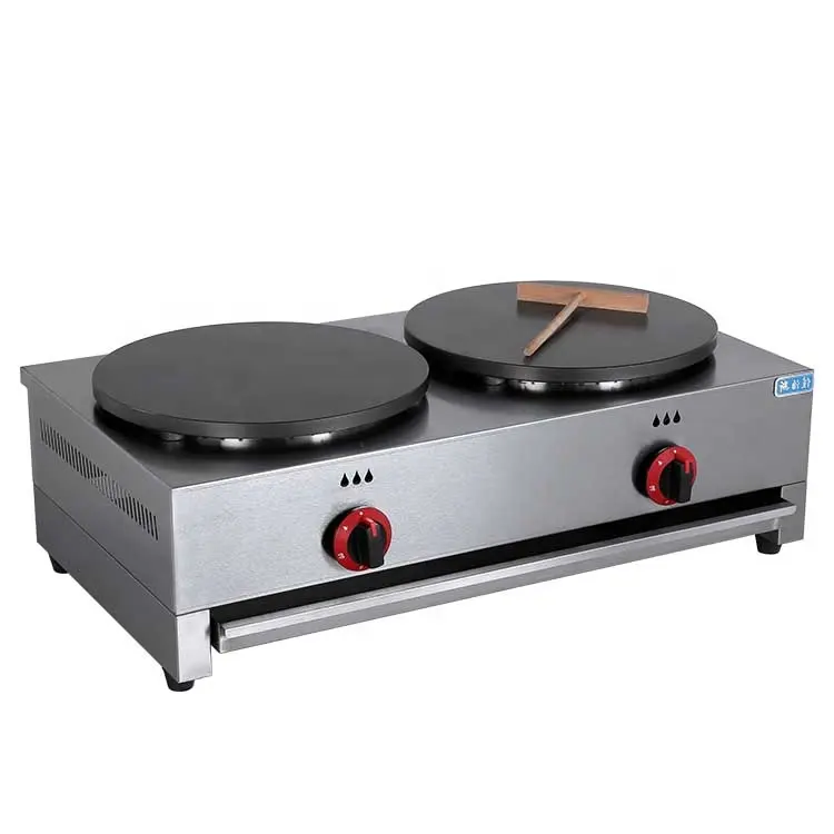 Commercial Crepe Maker Gas Pancake Maker with Double Pan Nonstick Round Crepe Hotplate Griddle Machine gas Crepe Maker