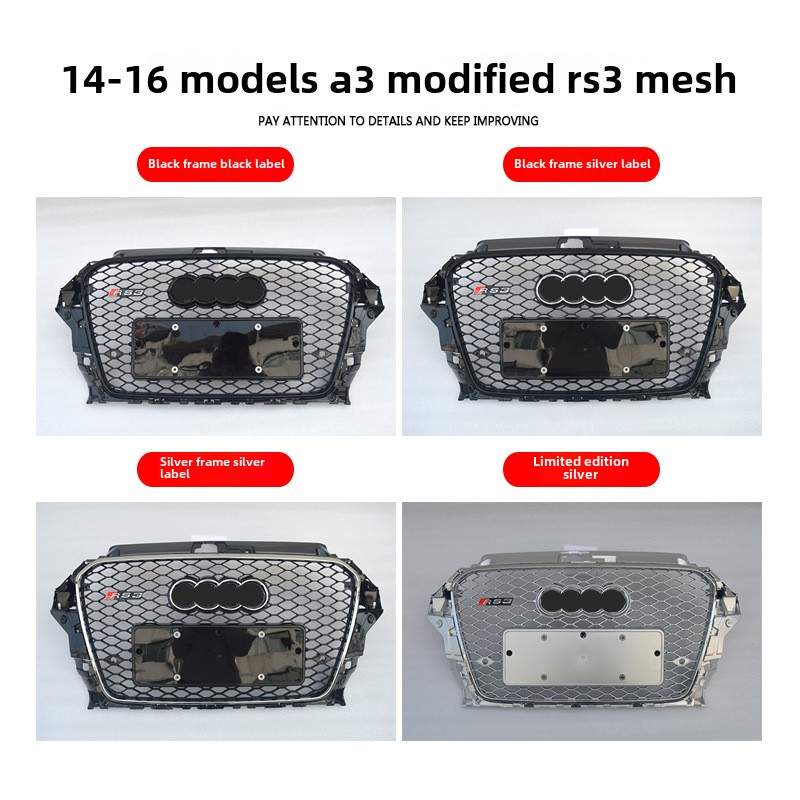 Calandre avant A3 (2013-2016) vers RS3, cadre noir, logo noir