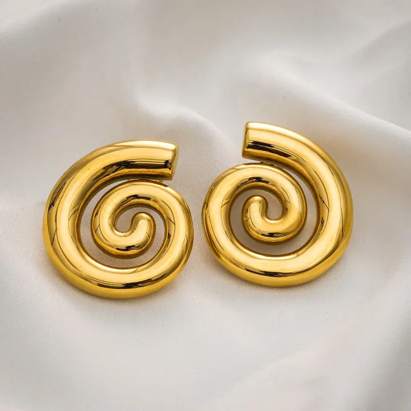 Pendientes de tuerca con forma de espiral geométrica, joyería de moda de acero inoxidable personalizada al por mayor, chapados en oro de 18 quilates