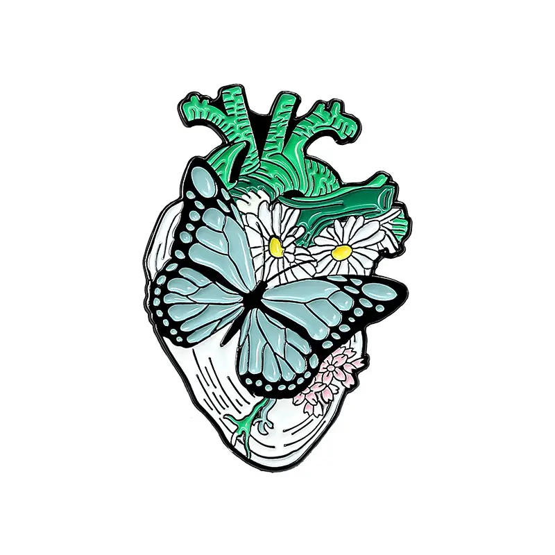 Fabricante de insignias de Metal y latón, fabricante de insignias de mariposa metálicas con diseño de tarjetas, broche esmaltado personalizado con corazón médico